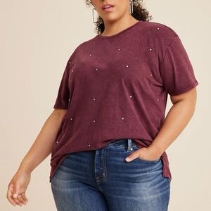 Maurices Edgely Rhinestone Embellished Tee Maroon Short Sleeve Large Women’s